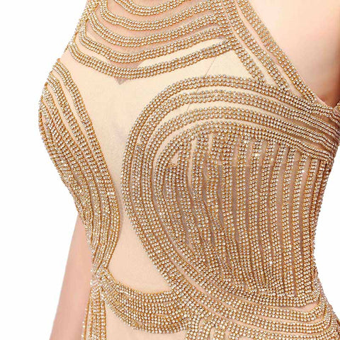Exquisite Halter - Neck Mermaid Gown with Gold Beaded Detailing Prom Dress,LX408