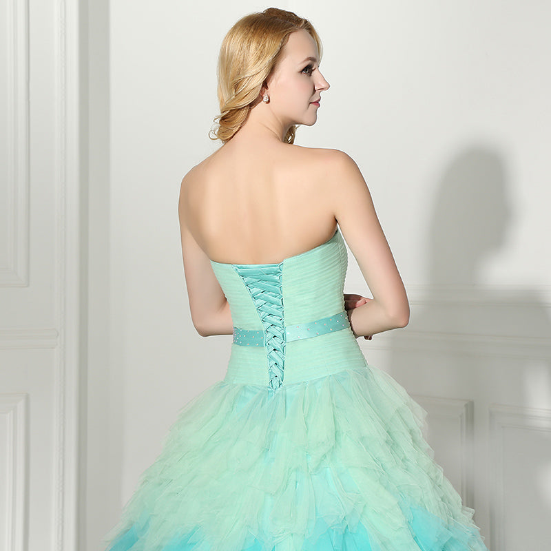 Stunning Strapless Ombre Tulle Ball Gown with Floral Accent Prom Dress, SD362