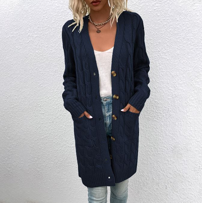 Autumn and winter long button up cardigan