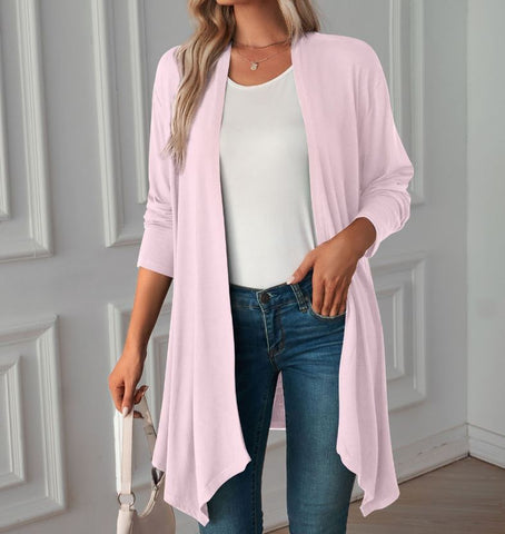 Autumn new solid color long sleeved cardigan jacket long top