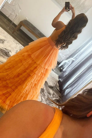 A-line V-NeckTulle  Long  Prom Dress