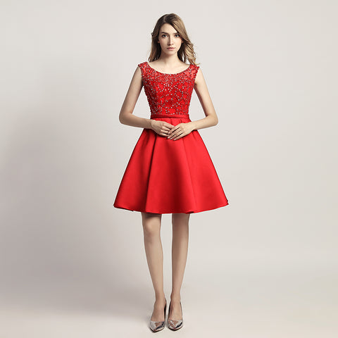 Stunning Red Sleeveless Embellished A - line Prom Dress, LX439
