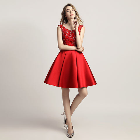 Stunning Red Sleeveless Embellished A - line Prom Dress, LX439