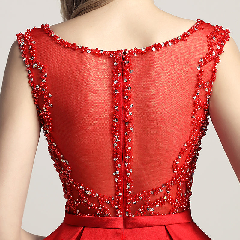 Stunning Red Sleeveless Embellished A - line Prom Dress, LX439