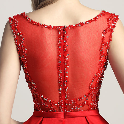 Stunning Red Sleeveless Embellished A - line Prom Dress, LX439