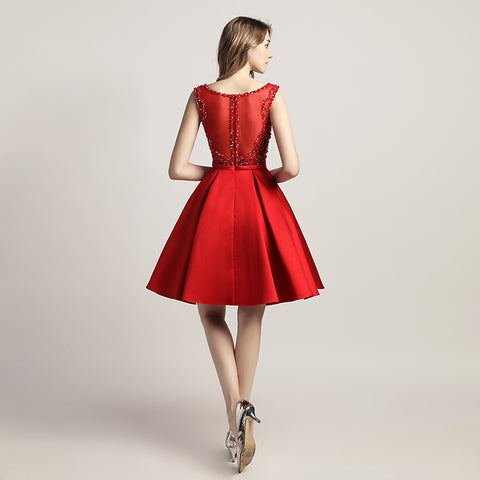 Stunning Red Sleeveless Embellished A - line Prom Dress, LX439