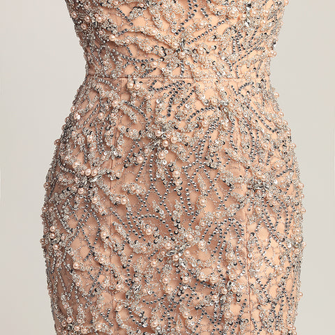 Glamorous Silver Sleeveless Mermaid Gown with Intricate Beaded and Mesh Detailing Prom Dress,LX445