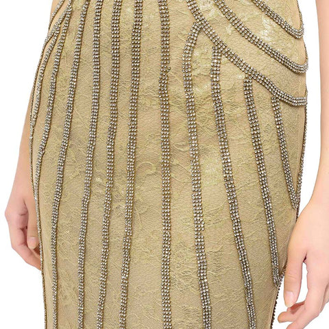 Glamorous Sleeveless V - Neck Gold Mermaid Gown with Sequined Stripes Prom Dress,LX352
