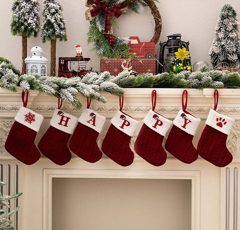 Red Knitted Christmas Letter Socks Christmas Tree Pendant