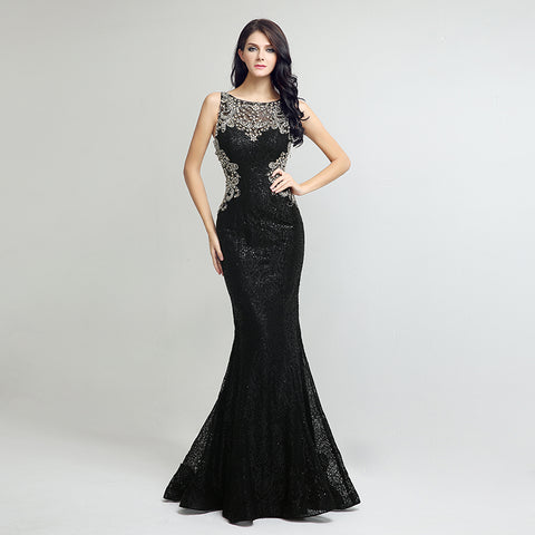 Elegant Sleeveless Black Mermaid Gown with Sparkling Embellishments Prom Dress,LX171