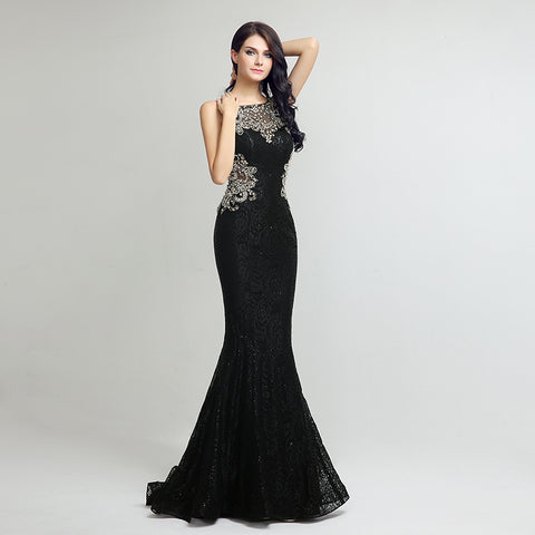Elegant Sleeveless Black Mermaid Gown with Sparkling Embellishments Prom Dress,LX171
