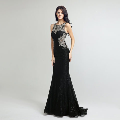 Elegant Sleeveless Black Mermaid Gown with Sparkling Embellishments Prom Dress,LX171