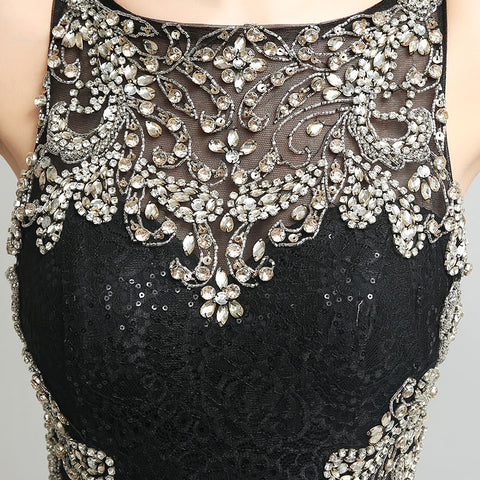 Elegant Sleeveless Black Mermaid Gown with Sparkling Embellishments Prom Dress,LX171