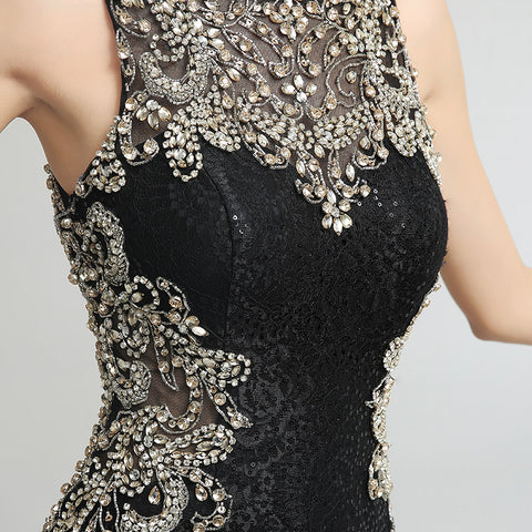 Elegant Sleeveless Black Mermaid Gown with Sparkling Embellishments Prom Dress,LX171