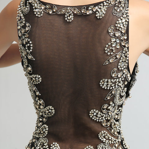 Elegant Sleeveless Black Mermaid Gown with Sparkling Embellishments Prom Dress,LX171
