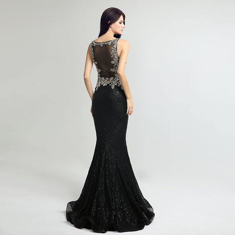 Elegant Sleeveless Black Mermaid Gown with Sparkling Embellishments Prom Dress,LX171