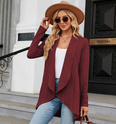 Autumn and winter new long sleeved solid color loose cardigan top women's knitted jacket