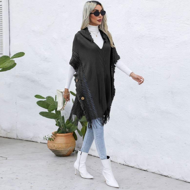Casual loose V-neck tie hat mid length top jacket