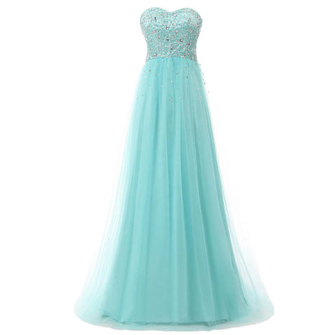 Gorgeous Strapless Turquoise Prom Gown with Embellished Bodice and Flowing Tulle Prom Dress,SD084