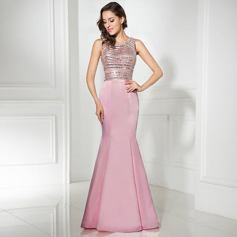Stylish Sleeveless Pink Mermaid Gown with Embellished Bodice Prom Dress,LX299