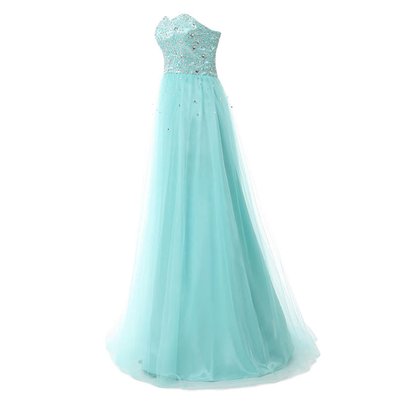 Gorgeous Strapless Turquoise Prom Gown with Embellished Bodice and Flowing Tulle Prom Dress,SD084