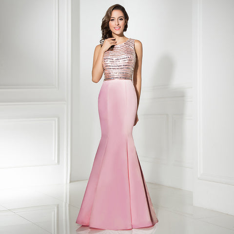 Stylish Sleeveless Pink Mermaid Gown with Embellished Bodice Prom Dress,LX299