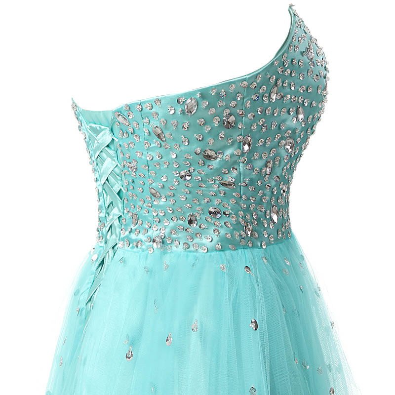 Gorgeous Strapless Turquoise Prom Gown with Embellished Bodice and Flowing Tulle Prom Dress,SD084