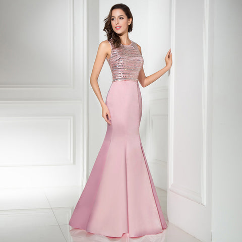 Stylish Sleeveless Pink Mermaid Gown with Embellished Bodice Prom Dress,LX299