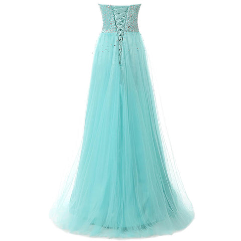 Gorgeous Strapless Turquoise Prom Gown with Embellished Bodice and Flowing Tulle Prom Dress,SD084