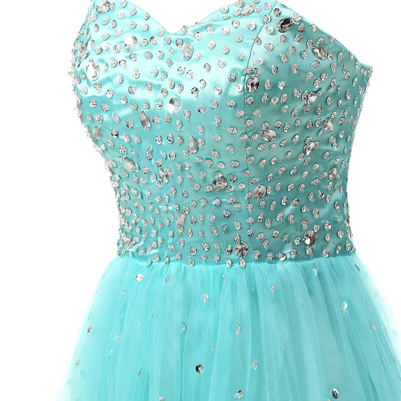Gorgeous Strapless Turquoise Prom Gown with Embellished Bodice and Flowing Tulle Prom Dress,SD084