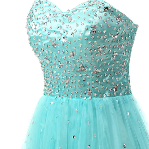 Gorgeous Strapless Turquoise Prom Gown with Embellished Bodice and Flowing Tulle Prom Dress,SD084