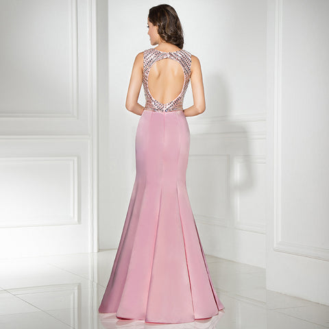 Stylish Sleeveless Pink Mermaid Gown with Embellished Bodice Prom Dress,LX299