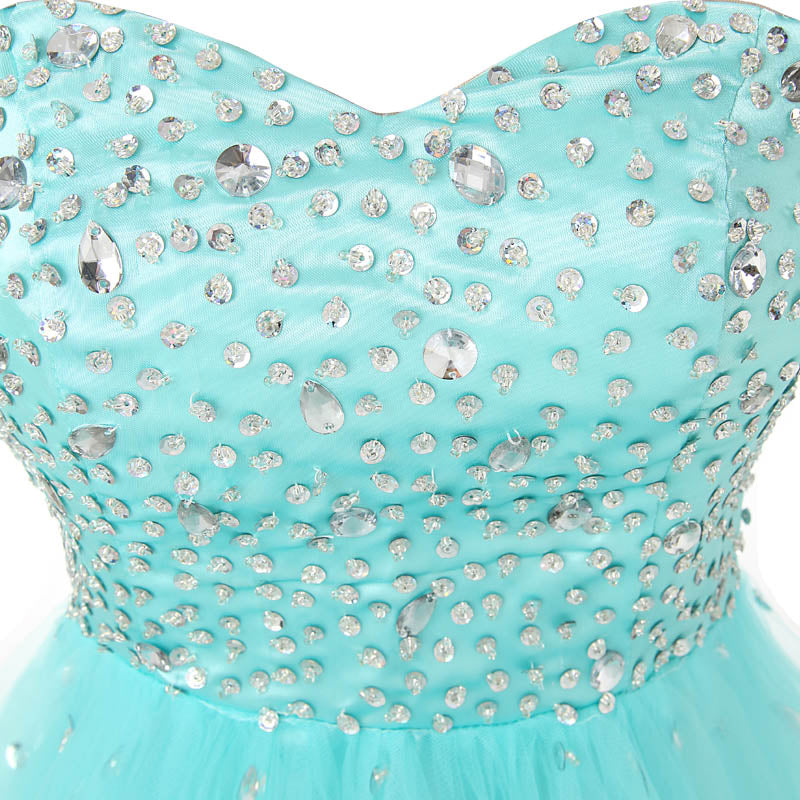 Gorgeous Strapless Turquoise Prom Gown with Embellished Bodice and Flowing Tulle Prom Dress,SD084