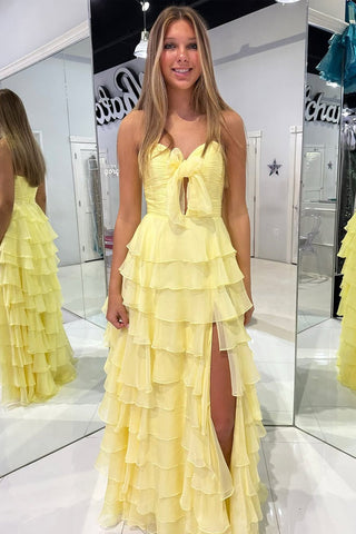Cute A Line Sweetheart KeyHole Yellow Chiffon Long Prom Dress