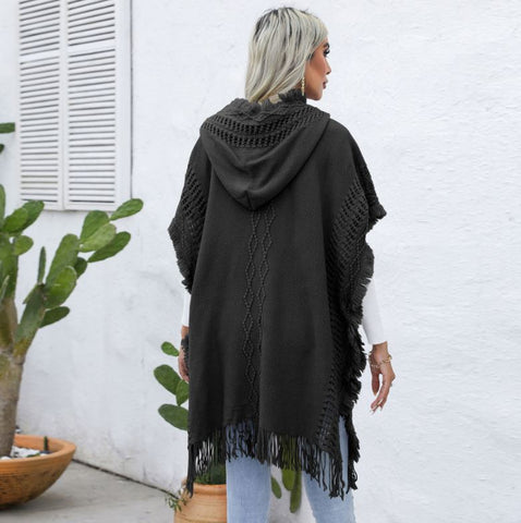 Casual loose V-neck tie hat mid length top jacket