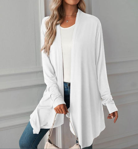 Autumn new solid color long sleeved cardigan jacket long top
