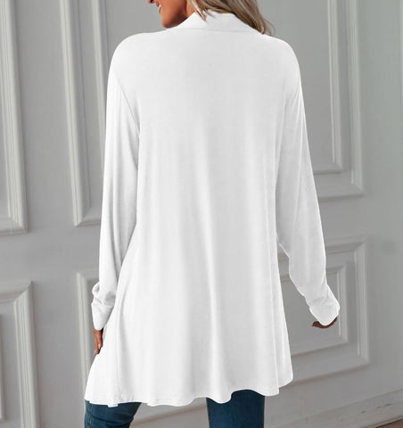 Autumn new solid color long sleeved cardigan jacket long top