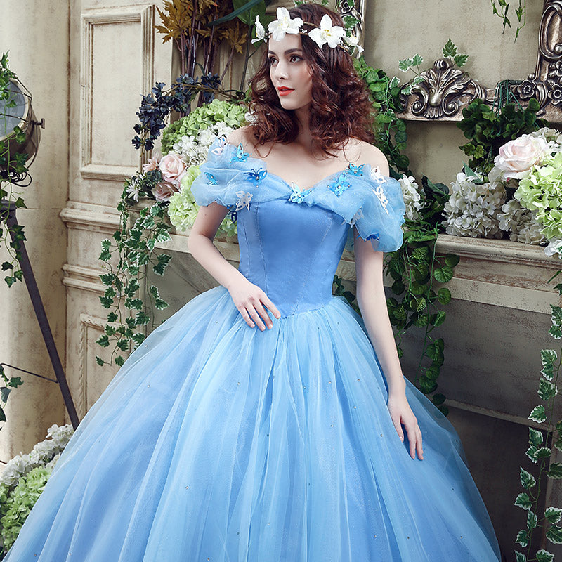 Enchanting Off - Shoulder Light Blue Ball Gown with Fluffy Tulle Prom Dress ,SQS037
