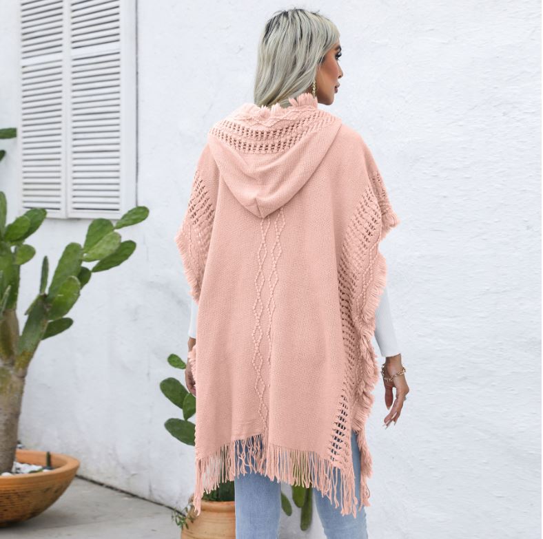 Casual loose V-neck tie hat mid length top jacket
