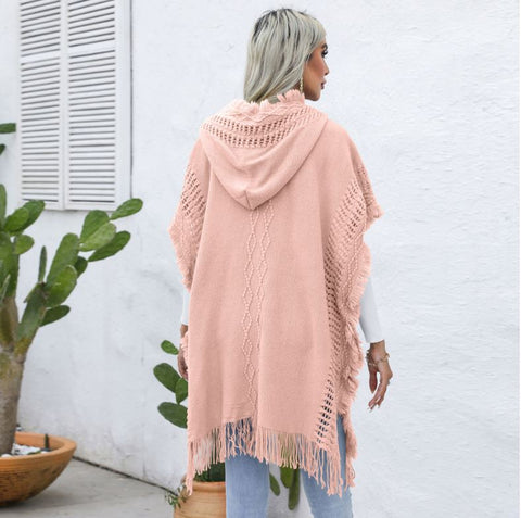 Casual loose V-neck tie hat mid length top jacket