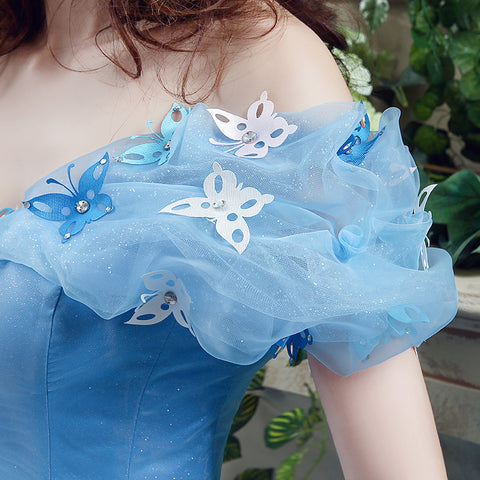 Enchanting Off - Shoulder Light Blue Ball Gown with Fluffy Tulle Prom Dress ,SQS037