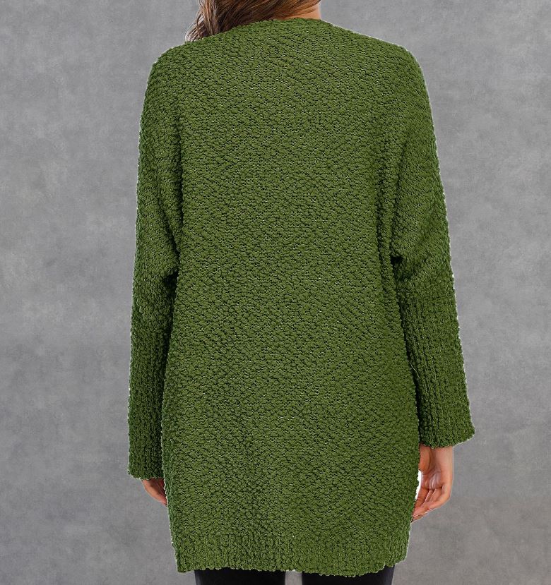 Winter new plus size knitted double pocket cardigan mid length sweater