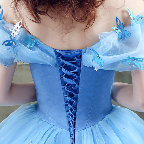 Enchanting Off - Shoulder Light Blue Ball Gown with Fluffy Tulle Prom Dress ,SQS037