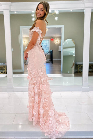 Charming Mermaid Off the Shoulder Metallic Satin Slit Prom Dress
