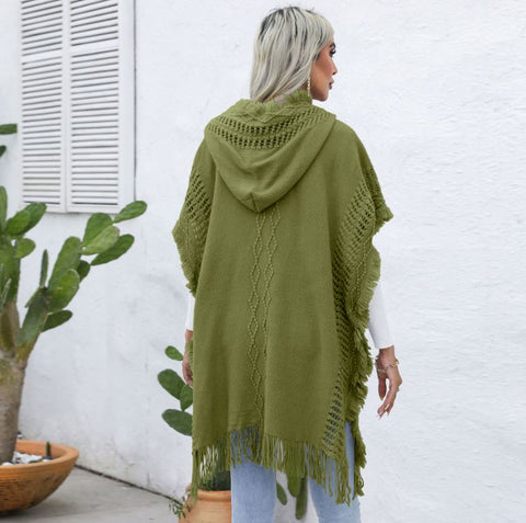 Casual loose V-neck tie hat mid length top jacket
