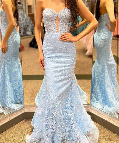 Charming Mermaid Sweetheart Lilace Lace Appliques Prom Dresses
