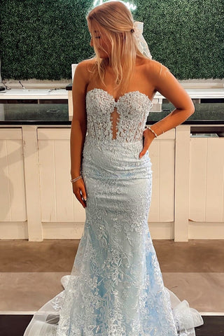 Charming Mermaid Sweetheart Lilace Lace Appliques Prom Dresses