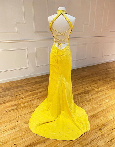 Mermaid High Neck Prom Dress with Split
