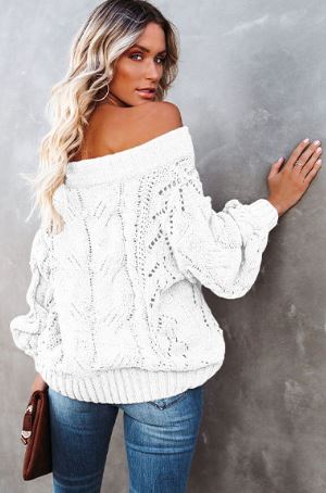 Off shoulder oversized loose one neck solid color pullover sweater