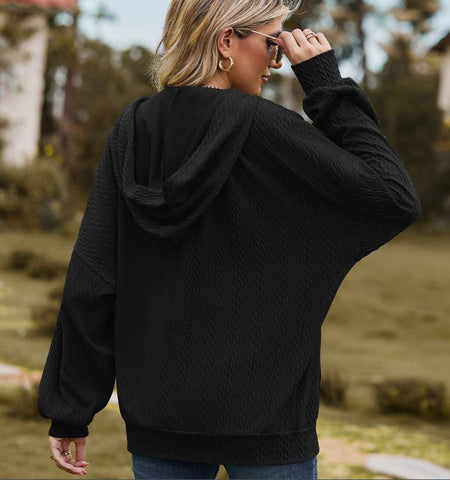 Autumn and winter new solid color pocket long sleeved loose hooded sweatshirt jacket